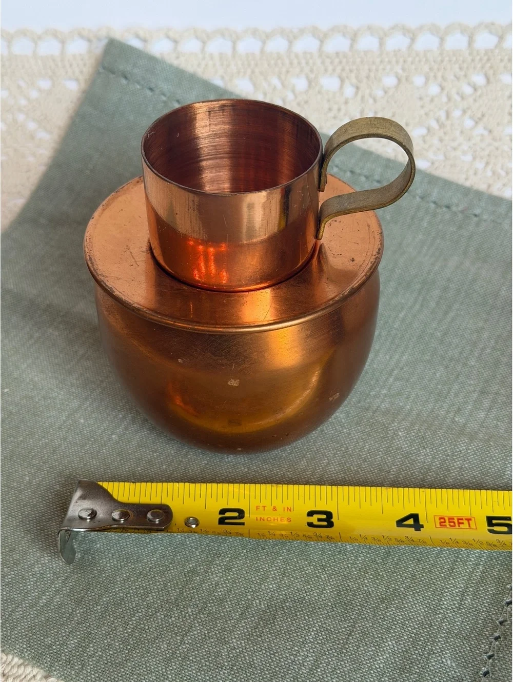 Vintage Coppercraft Guild Stacking Copper Creamer & Sugar Bowl Set Brass Handle